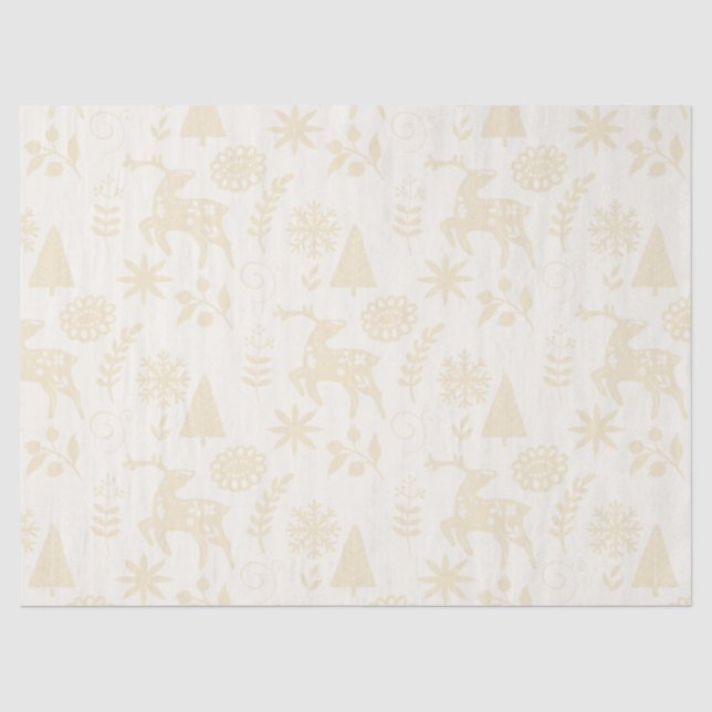 Folk Art Deer Forest Pattern Ivory Tissue Paper (Front)