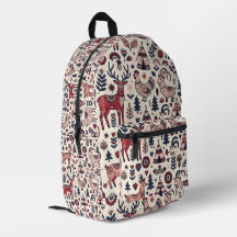 Folk Art Deer Hen Goat Nordic Forest Backpack