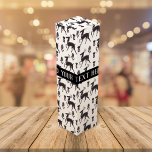 Folk Art Deer Patter Customizable Band Wine Box<br><div class="desc">Pattern features black deer and flower silhouettes in a Scandia folk art style on white background with black band and customizable text in modern white font</div>