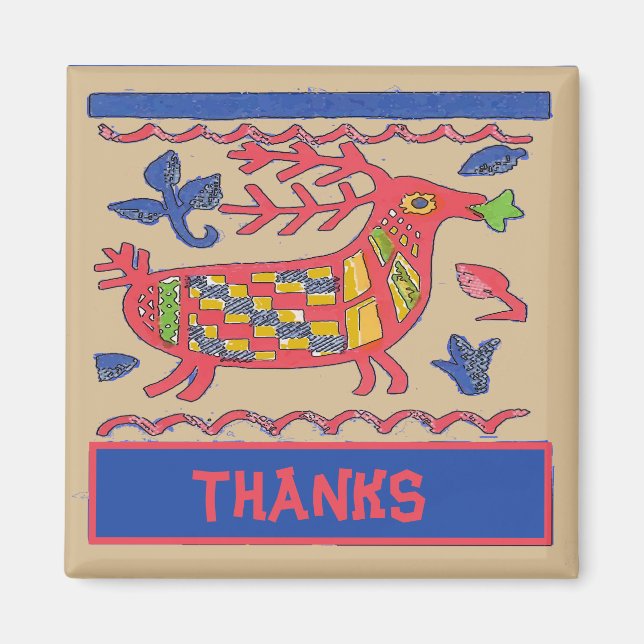Folk Art Deer, Thanks, edit text Magnet (Front)