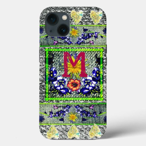 Folk Art Denim initial Hippie iPhone 13 Case