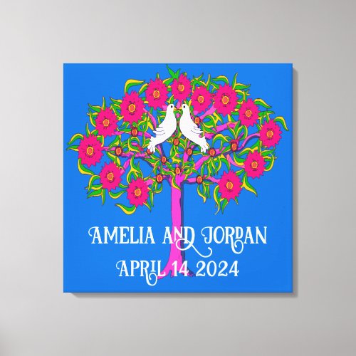 Folk Art Doves and Tree Wedding Canvas Print