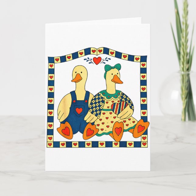 Folk Art Duck Couple With Hearts Country Farmhouse Card (Front)
