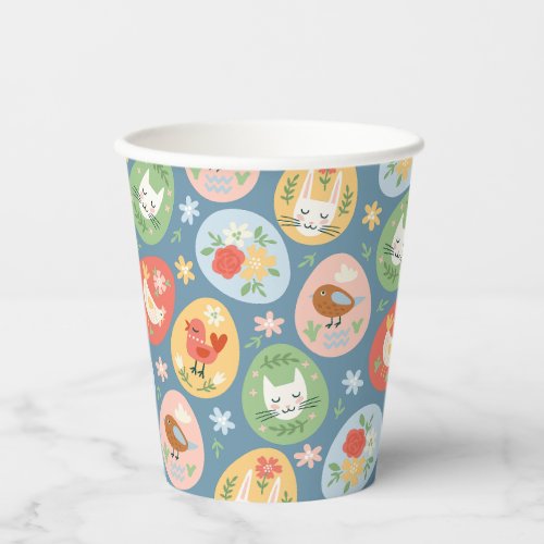 Folk Art Easter Egg Cat Bunny Chick Easter Paper Cups