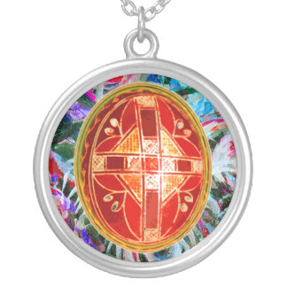 Folk Art Easter Egg Silver Plated Necklace