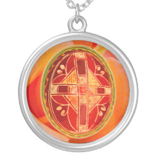 Folk Art Easter Egg Silver Plated Necklace