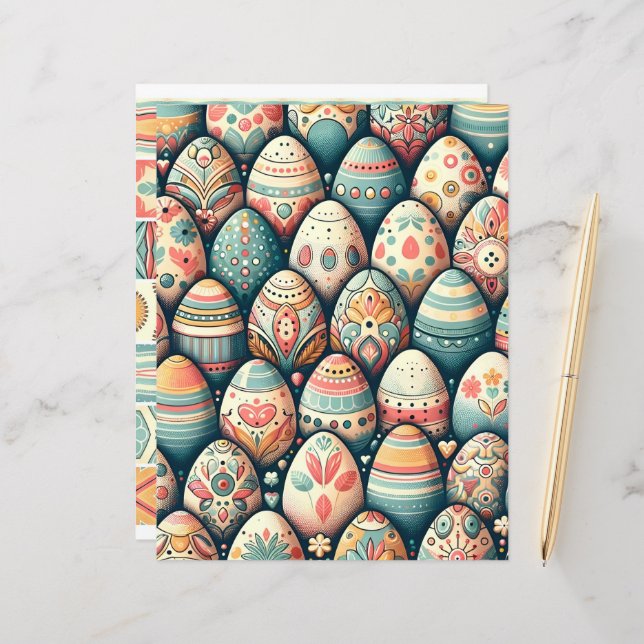 Folk Art Easter Eggs Scrapbook Paper (Front/Back In Situ)