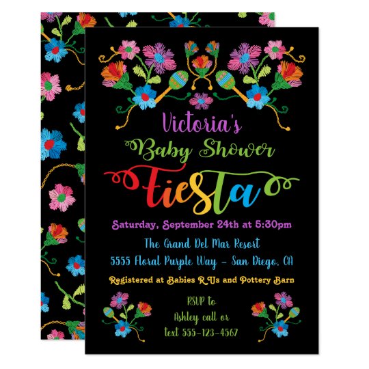 Folk Art Embroidery Mexican Fiesta Baby Shower Invitation Zazzle Com