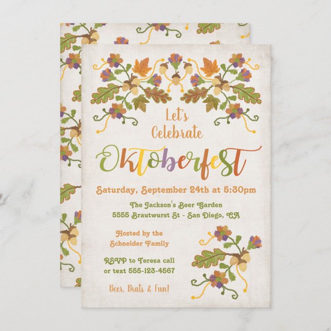 Folk Art Embroidery Oktoberfest Invitations (Front/Back)