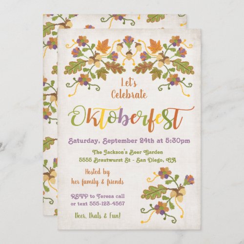 Folk Art Embroidery Oktoberfest Invitations