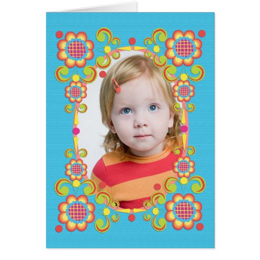 Folk Art Fancy Floral Photo Card Template (Front)