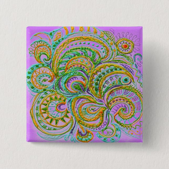 Folk Art Fantasy Pattern Button (Front)