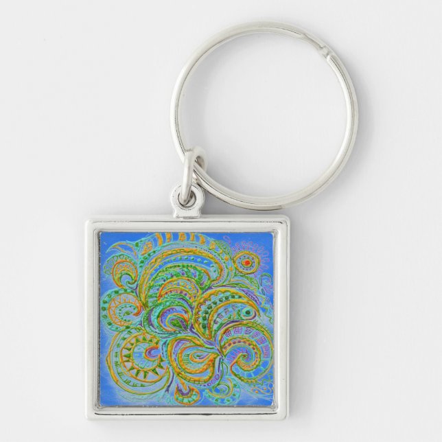 Folk Art Fantasy Pattern Keychain (Front)