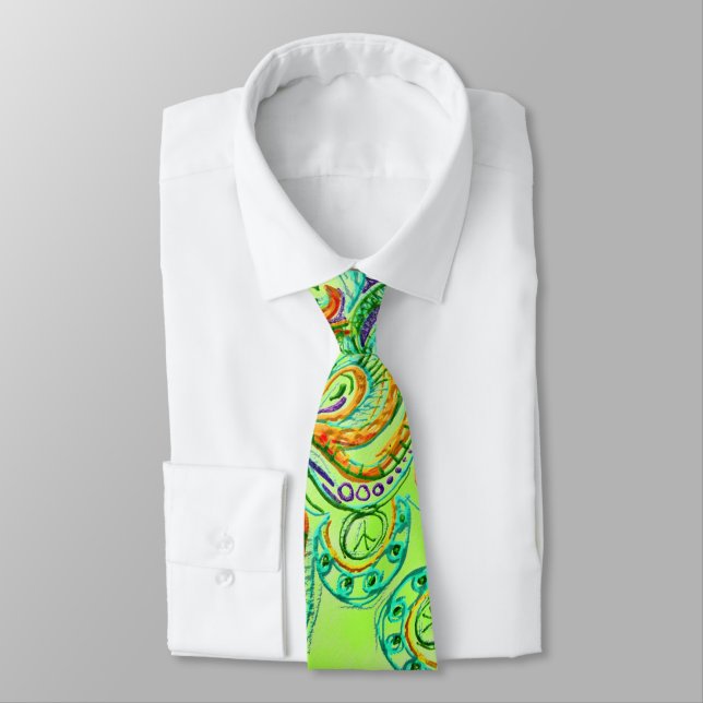 Folk Art Fantasy Pattern Neck Tie (Tied)