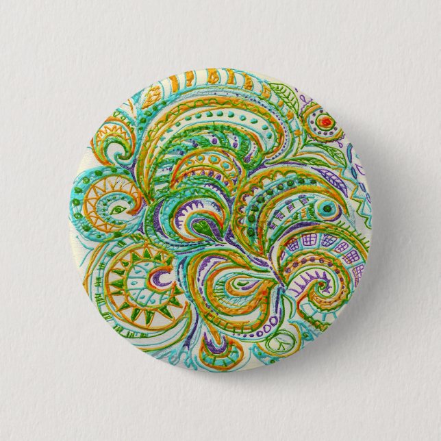 Folk Art Fantasy Pattern Pinback Button (Front)