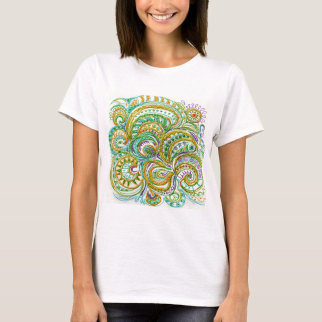 Folk Art Fantasy Pattern T-Shirt (Front)