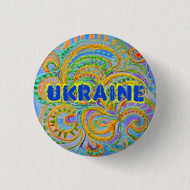 Folk Art Fantasy Pattern Ukraine Keychain Button (Front)