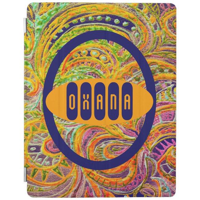 Folk Art Fantasy Pattern & Your Name  iPad Smart Cover (Front)