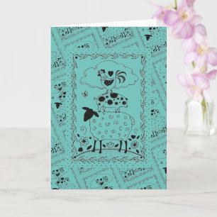 FOLK ART FARM ANIMALS SHEEP PIG ROOSTER Blank Card