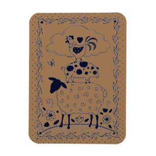 FOLK ART FARM ANIMALS SHEEP, PIG, ROOSTER Country Magnet
