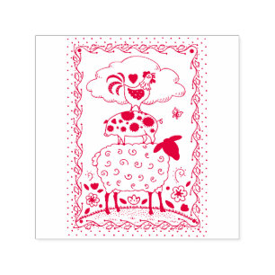 FOLK ART FARM ANIMALS SHEEP PIG ROOSTER Primitive Self-inking Stamp