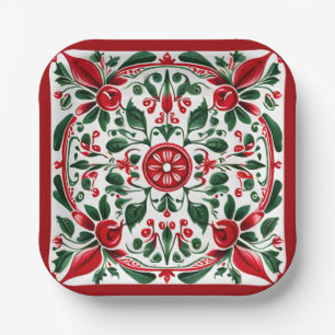 Folk-Art Festive Square Paper plates Party Plate