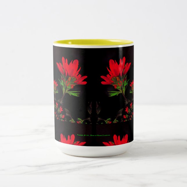 Folk Art-Flavored Indian Paintbrush Design Two-Tone Coffee Mug (Center)