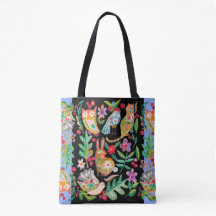 Folk Art Floral Animal Friends Black Customizable