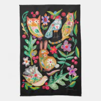 Woodland Folk Art Style Microfiber Dish Towel