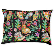 Folk Art Floral Animal Friends Large Pet Bed