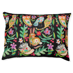 Folk Art Floral Animal Friends Large Pet Bed