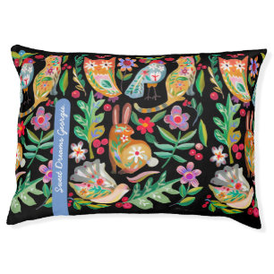 Folk Art Floral Animal Friends Personalized Large Pet Bed