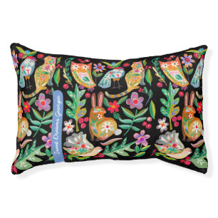 Folk Art Floral Animal Friends Personalized Small Pet Bed