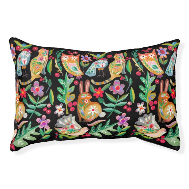 Folk Art Floral Animal Friends Small Pet Bed (Front)