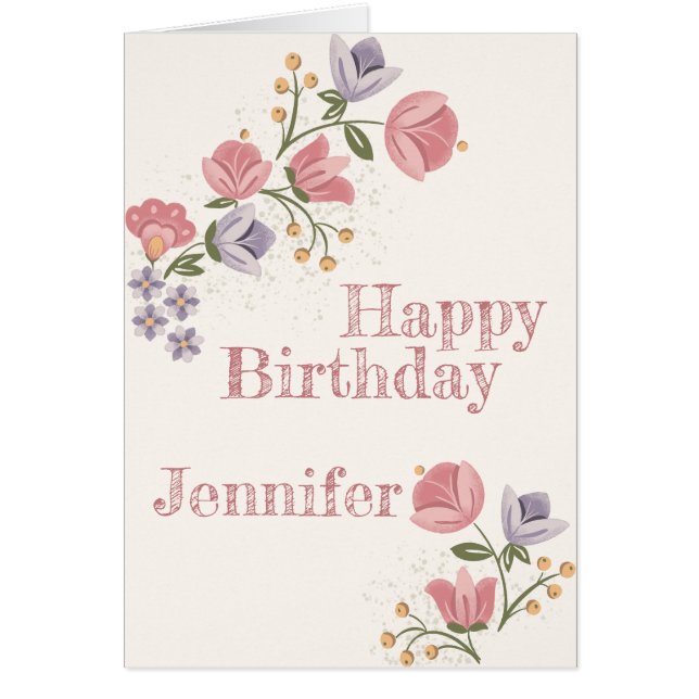 Folk Art Floral Birthday Card (Front)
