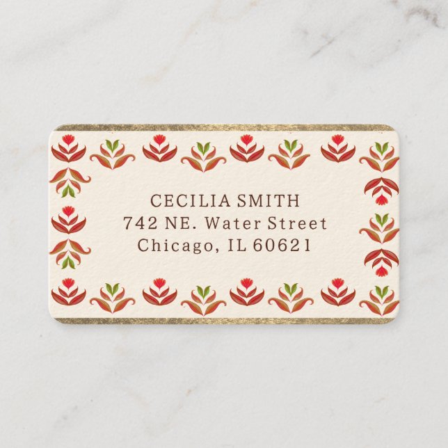     Folk Art Floral Border Cute Cozy Rustic Autumn Business Card (Front)