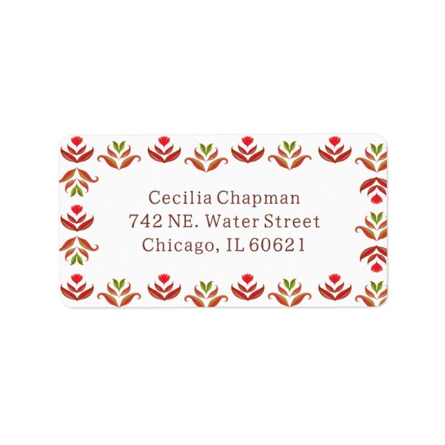     Folk Art Floral Border Cute Cozy Rustic Autumn Label (Front)
