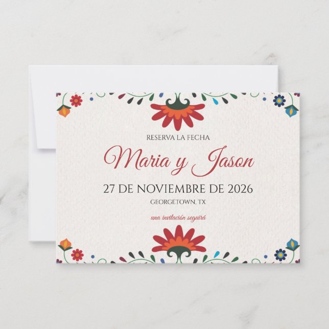 Folk Art Floral Botanical Fiesta Spanish Wedding Save The Date (Front)