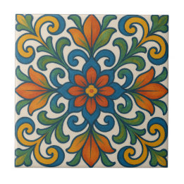 Folk Art Floral Ceramic Tile