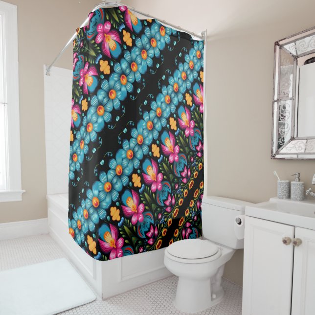 Folk Art Floral Charm Shower Curtain (In Situ)