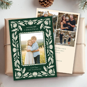 Folk Art Floral Frame Christmas 4 Photo Holiday Card