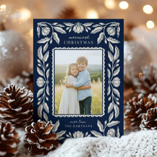 Folk Art Floral Frame Christmas Photo Holiday Card