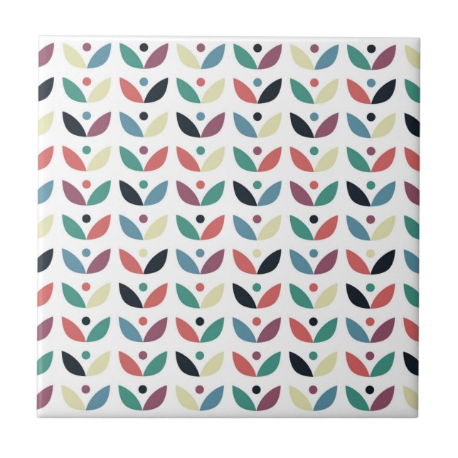 Folk Art Floral Geometric Pattern Ceramic Tile (Front)
