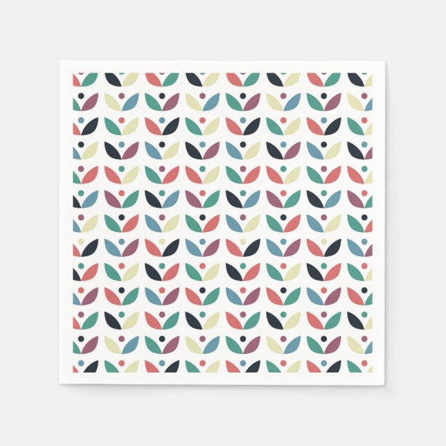 Folk Art Floral Geometric Pattern Napkins (Front)