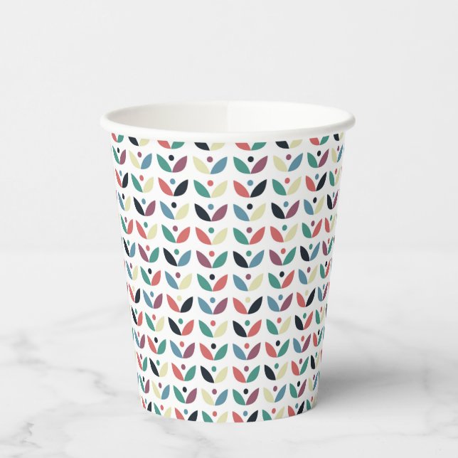 Folk Art Floral Geometric Pattern Paper Cups (Left)