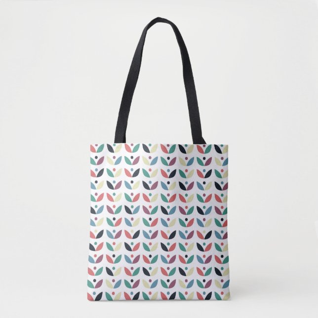 Folk Art Floral Geometric Pattern Tote Bag (Front)