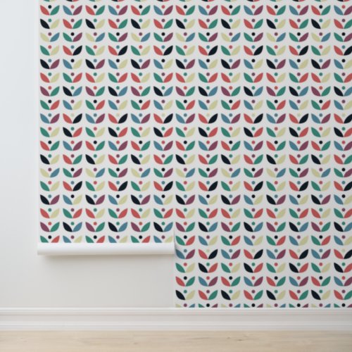 Folk Art Floral Geometric Pattern Wallpaper