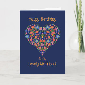 Folk Art Floral Heart Birthday Card for Girlfriend