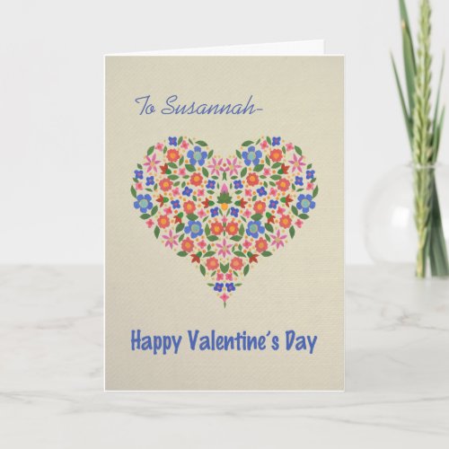 Folk Art Floral Heart Custom Valentines Card