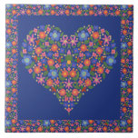 Folk Art Floral Heart on Royal Blue Ceramic Tile<br><div class="desc">A pretty Ceramic Tile,  with a Heartshaped Floral Pattern on a Royal Blue background,  inspired by Eastern European Folk Art. Part of the Posh & Painterly 'Folk Heart' collection,  this pattern will fit all of the tiles and you can add a wooden frame to use as a trivet.</div>